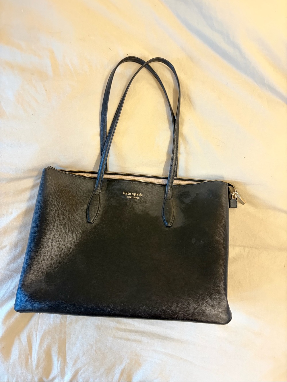 Kate Spade All Day black leather zip tote work bag, similar to Gwen and Dana bag